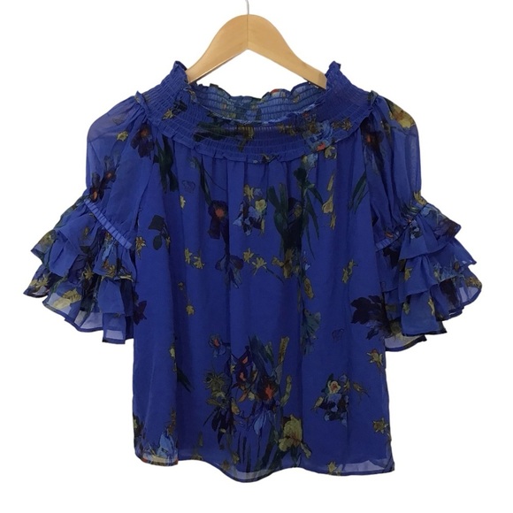 CeCe Printed Off The Shoulder Ruffle Bell Sleeve Blouse Size XS NEW - Picture 6 of 10